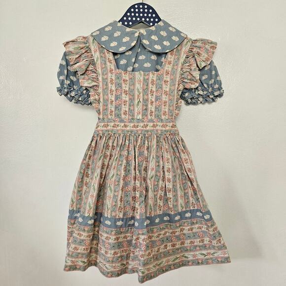 Vintage Ellen Miklas Bunny Jumper Dress Shirt Outfit 3T Pink Blue Cottagecore - Picture 1 of 13